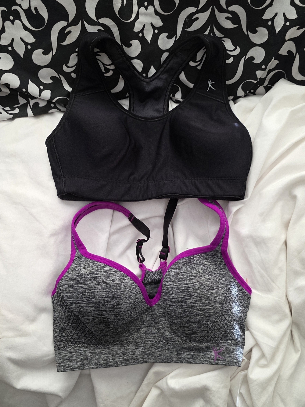 NWOT- Small Danskin Black Racerback & Heather Gray Sports Bra with Pink Trim